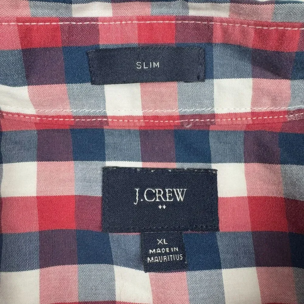 J. Crew Shirt Men's XL Slim Fit Red Plaid Long Sleeve Button Down Classic Preppy